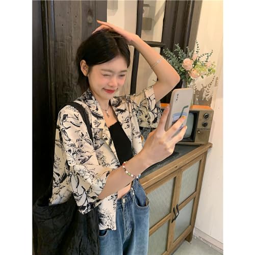 Image of Chic Korean Style Academy Style, Casual Style Cardigan, Versatile Printed Shirt, Loose top, Elegant Goddess