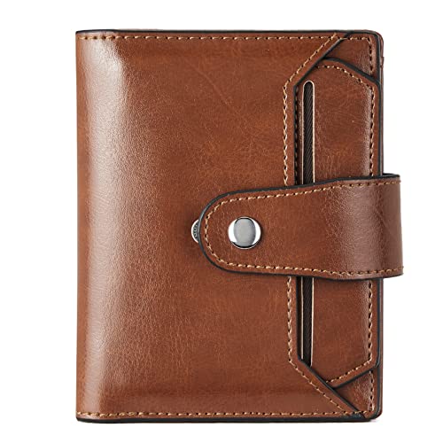 BROMEN Small Wallets for Women RFID Blocking Leather Bifold Purse Zipper Coin Pocket Credit Card Holder with ID Windows Brown