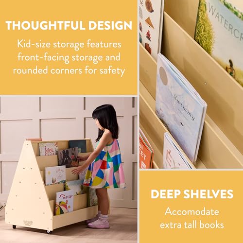 Image of Back2School Express 5-Tier Mobile Double-Sided Book Shelf, Rolling Book Display with Wheels, Classroom & Daycare Storage, Natural Birch