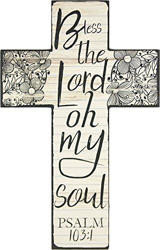 Mardel Bless The Lord Psalm 103: 1 Wall Cross, MDF Wood, White with Black, 7 x 11 x 3/8 inches