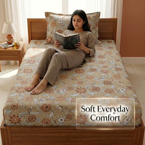 Image of Mafatlal 125 GSM Merino Single Size Bedsheet with Pillow Cover | 90 x 60 Inches | Soft, Breathable & Lightweight | Brown