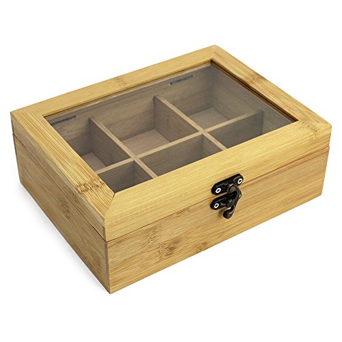 com-four® Aufbewahrungsbox für Teebeutel, Teebox aus Bambusholz mit 6 – Ansicht 1