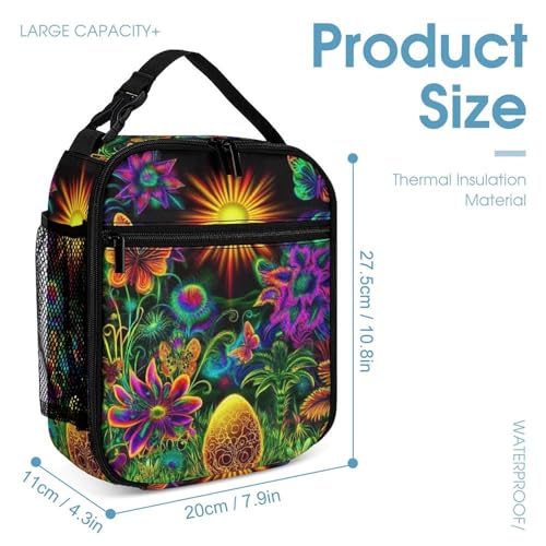 Backpack Book Bags with Lunch Box Storage Bag Backpack Set Daypack with Lunch Bag and Cosmetic Bags (Trippy Colorful Flowers Butterfly Floral (2))4