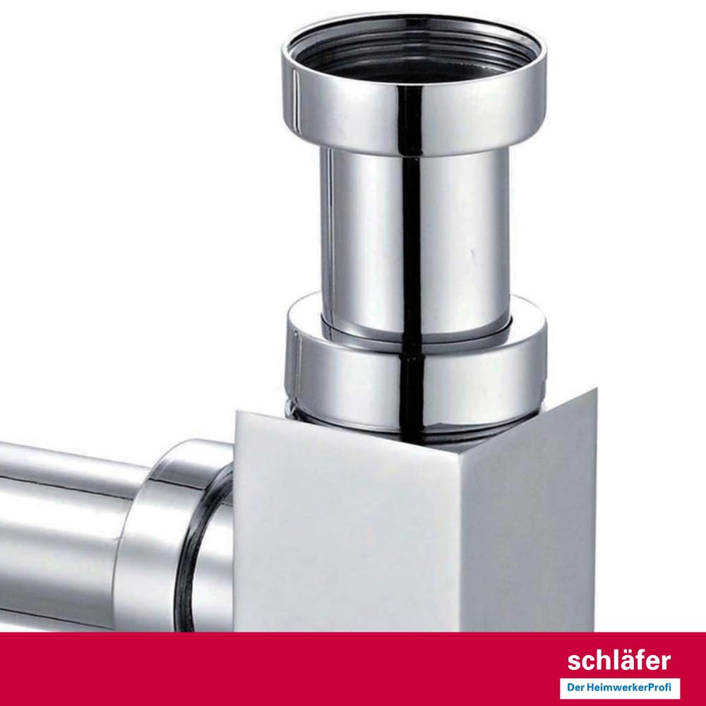 Schläfer 3439650 | Universal Design quadratisch Siphon Waschtisch, Waschbecken und Waschschale, höhenverstellbar, Geruchsverschluss mit Reinigungsöffnung, Röhrensiphon von 1 1/4 Zoll x Ø 32 mm