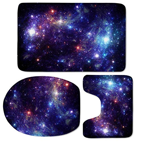 HUGS IDEA 3-teiliges Badvorleger-Set, Toilettensitzbezug, Galaxie, Weltraummuster, Konturteppich, WC-Deckelbezug, rutschfeste Badezimmerbodenmatte