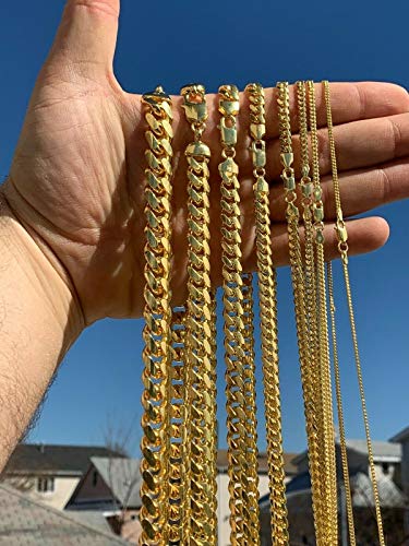 Solid 925 Sterling Silver Miami Cuban Link Chain - 14k Gold Plated - 2-12mm 18-30"- Great Men's Or Ladies Heavy Necklace For Pendants - Italy Made4