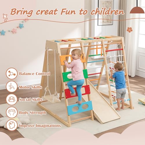 Image of 9-in-1 Indoor Jungle Gym, Natural Wood Kids Playset