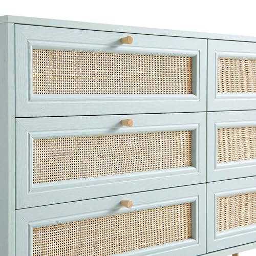 Image of Mid-Century Modern Chest of Drawer with Natural Rattan Panels, Solid Wood Legs, Spacious Storage Chest, Stylish Bedroom Dresser for Living Room, Entryway.