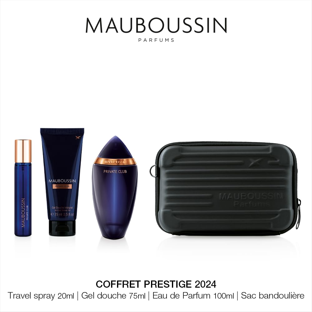 Mauboussin - Coffret Prestige Private Club : Eau de Parfum 100ml, Gel Douche 75ml, Travel Spray 20ml & Sac Bandoulière