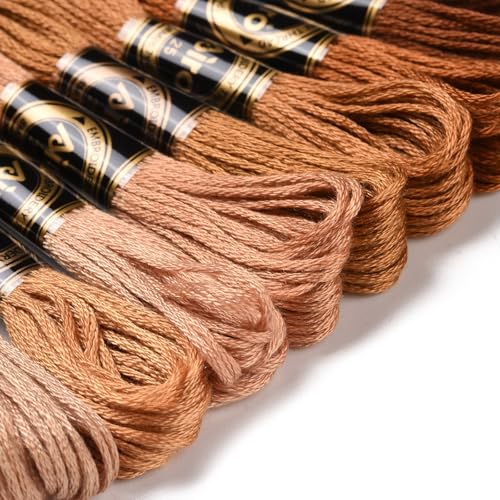 Image of FASHEWELRY 70 Yards Handmade Polyester Embroidery Floss Crewel Cross Stitch Threads 0.5mm 6-Ply Embroidery Thread Bulk for Beginners Adult DIY Sewing Knitting Supplies (Coconut Brown)