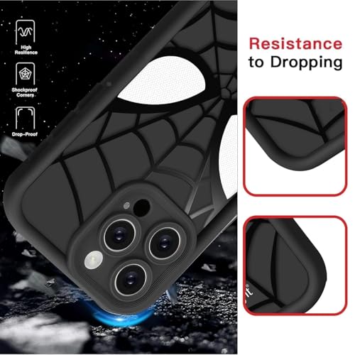 Image of Stylish Spider Back Case Cover Compatible for iPhone 17 Pro | Spidey Face Mask Case | Soft Silicone | Camera & Full Body Protection | Shock Proof | (Black)