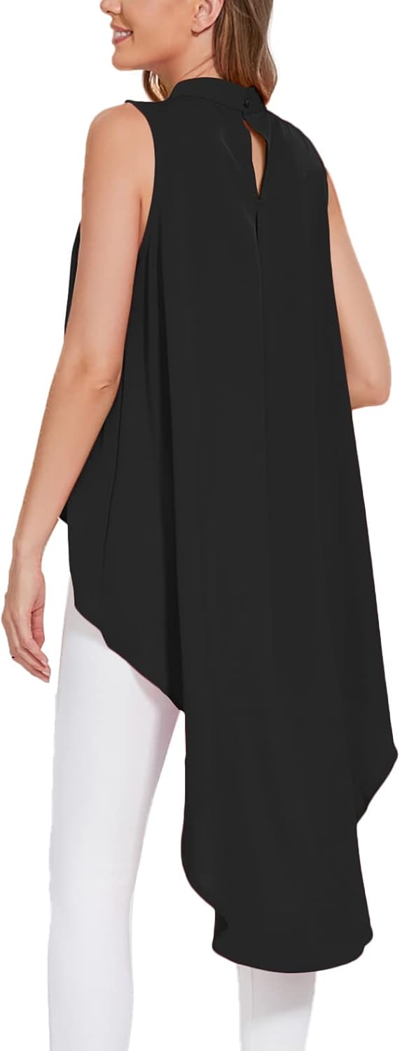 LYANER Women's Asymmetrical High Low Sleeveless Mock Neck Flowy Blouse Tops - Image 2
