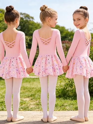 Image of DANSHOW Ballet Leotards for Girls Dance Skirted Leotard Kids Ballet Tutu Dress Toddler Shiny Ruffle Sleeve Dancewear