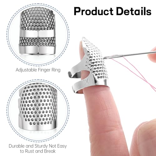 Miniatura 3 de 4 Dedales De Costura, Protectores De Dedos De Metal Plateado Para Coser, Almohadillas Ajustables Para La Punta De Los Dedos, Accesorios De Costura Para Proyectos Domésticos 2 Tamaños