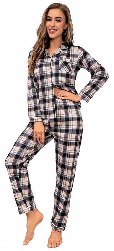 Image of Night Suit for Women with Full Sleeve Button-Down Top with Pant Dress for Woman,Night Dress for Woman, Two-Piece Loungewear Set
