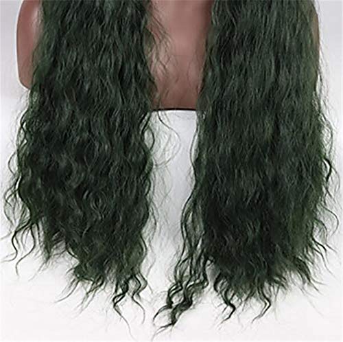 Perruque synthétique résistante à la chaleur avec lace front vert et boucles - 7