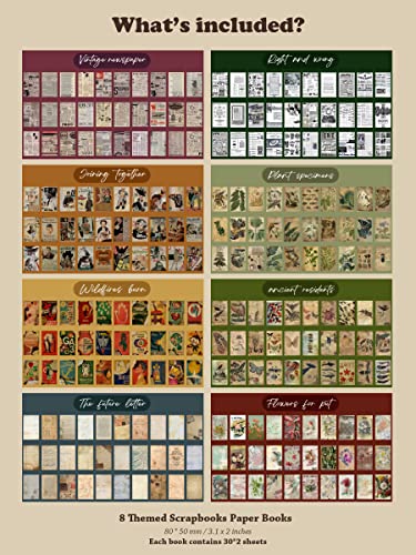 Laplbeke 480Pcs Vintage Scrapbooking Paper, Mini Aesthetic Scrapbook Paper Book For Journaling Supplies, Decorative Craft Paper Collage Bullet Junk Journal Planner (Retro) #TOP2