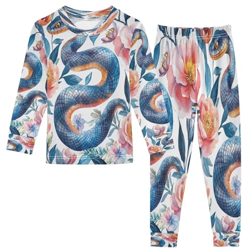 Pajama Sets Long Sleeve Watercolor Floral Snakes Soft Comfy Sleepwear 2 Piece PJS 3-8T