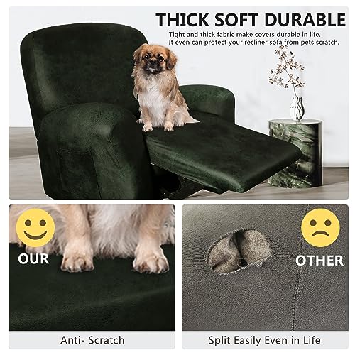 Image of ANARACHON Recliner Chair Covers Leather Like, 4 Pieces Recliner Cover for Recliner Chair, Soft Sofa Slipcover Furniture Protector Washable Sofa Cover for Pets Kids(Dark Army Green)