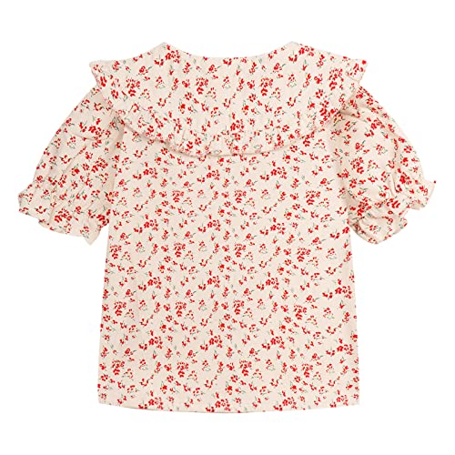 Image of LittleSpring Girls Short Sleeve Peter Pan Blouse with Elastic Cuffs