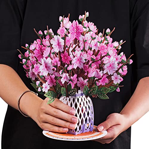 Paper Love Hugepop Cherry Blossom Flower Bouquet 3D Popup Greeting Cards With Detachable Flowers,Gift For Birthday, Thank You, Anniversary, Wedding, All Occasion Or Just Because - Jumbo 10" X 14" Card #TOP1