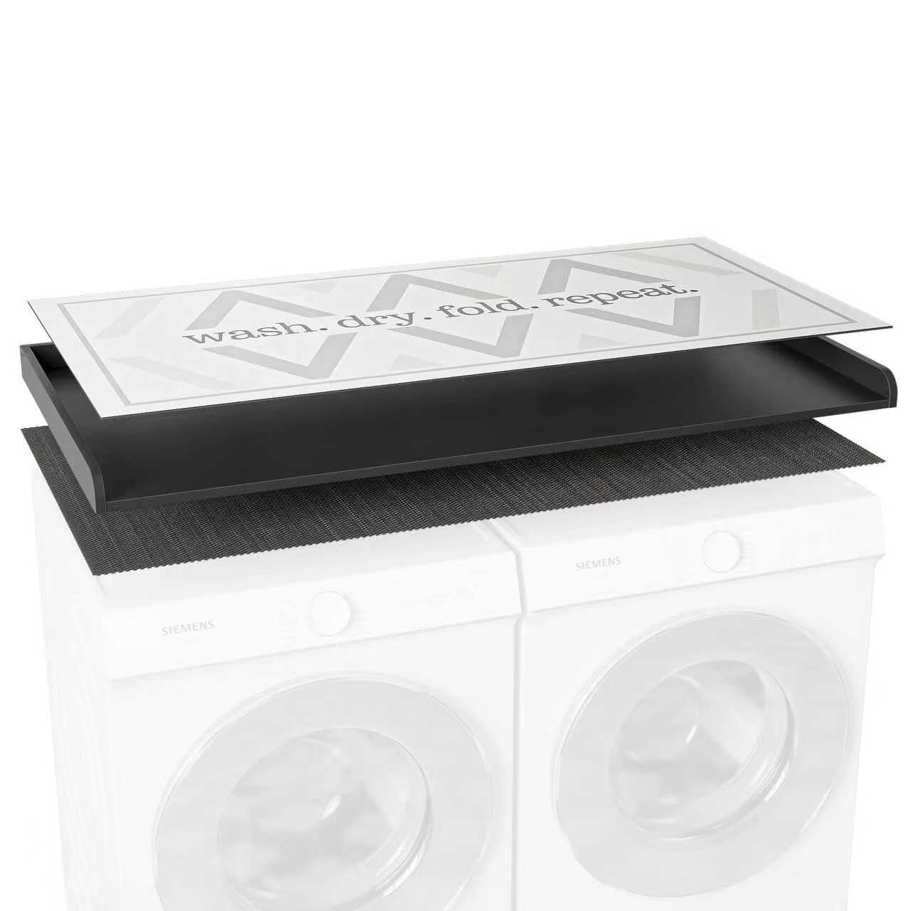 Premium Washer Dryer Countertop with Anti-Slip Pad, 54inch Laundry Room Organization Set, Stackable Storage Solution with Silicone Ironing Mat, Diatomite Mat(Black)