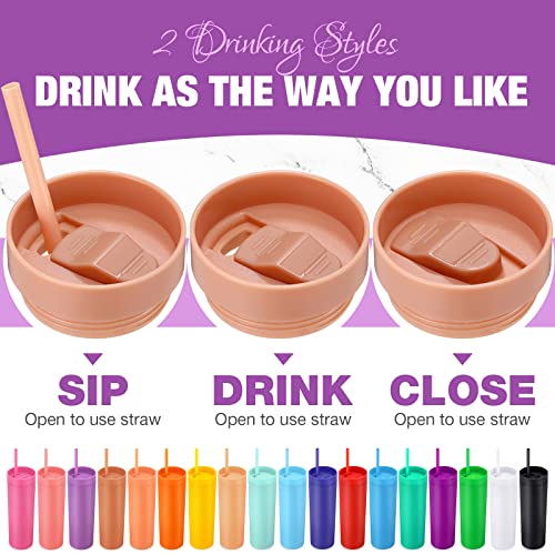 27 Pieces Skinny Tumbler Cups With Lids And Straws, Matte Pastel Colored Acrylic Tumblers Set, Reusable Double Wall Plastic Mugs Cold Hot Drinks Water Bottles For Vinyl Diy Presents, 16 Oz #TOP1