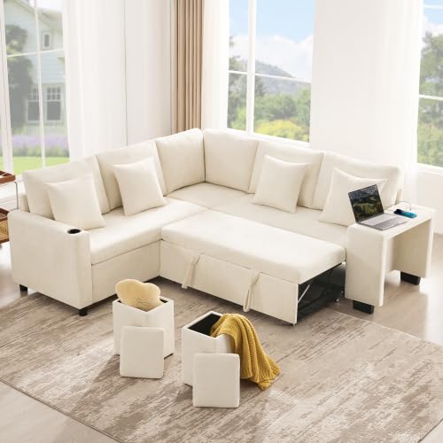 Sofa rozkładana w kształcie litery L z funkcją spania, USB i miejscem do