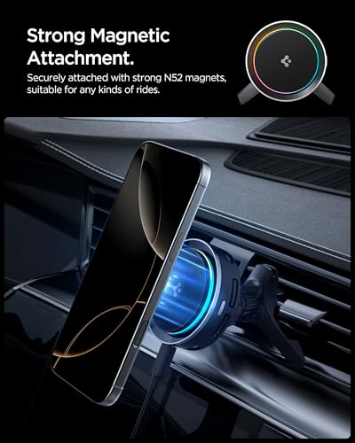 Image of Spigen Qi2 15w Magnetic Car Mount Charger Air Vent Type with Ultra Cooling Fan [Fast Wireless Charging] [MagSafe Compatible] for iPhone 17 /16 /15 /13 /12 Series - Black