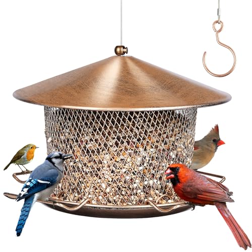 Samhe Bird Feeder for Outdoor, Weatherproof Rainproof All Metal Hanging Wild Bird Feeder with 9.8