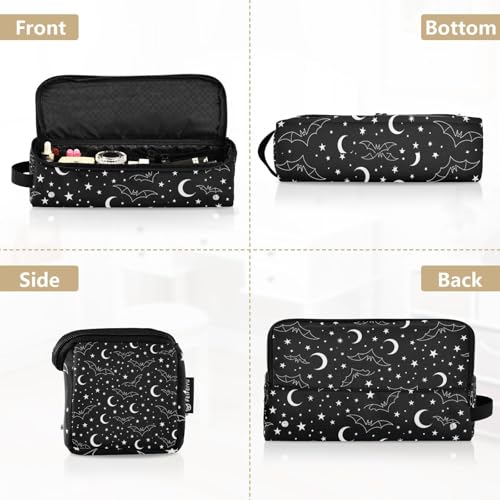 2-in-1 Estuche de viaje para rizador con tapete resistente al calor removible para planchas grandes para el cabello, estuche portátil para rizador, planchador, secador plano blanco con diseño de murciélago, luna y estrella miniatura 5