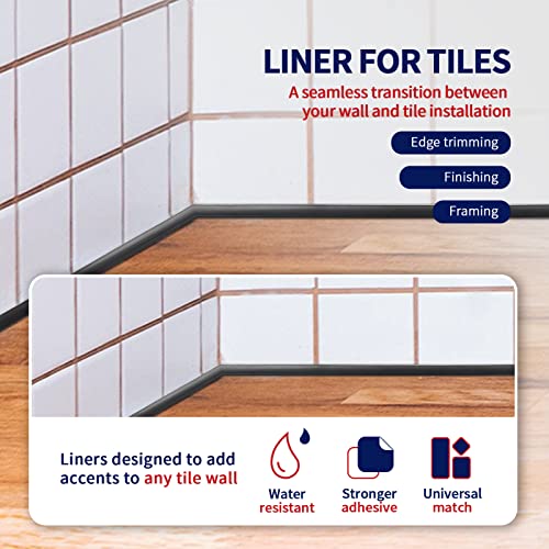 Art3dwallpanels 9 meter schwarz Abziehen und Aufkleben für Fliesenkanten selbstklebend flexibler Besatz für Eckdekoration