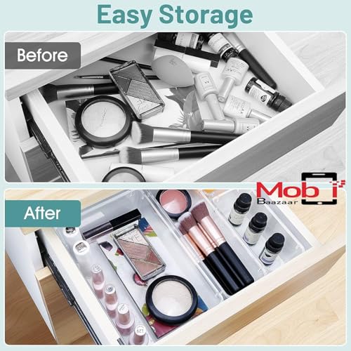 Image of WOWBOX Drawer Organizer Set, Multi Sizes Desk Drawer Divider Organizers and Storage Bins for Makeup, Jewelry, Gadgets for Kitchen, Bedroom, Bathroom, Office (Purple, 21 pcs Set)