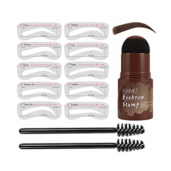 Eyebrow Stamp Kit, Eyebrow Shaping Stamp Makeup Kit, One Step Eye Brow Stamp, Long Lasting Eyebrow Makeup Tool with 10 Reusable Eyebrow Stencils, 2 Eyebrow Brushes, 3 Colors (Dark Brown)