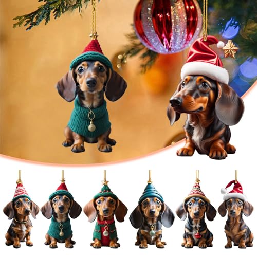 WWHJR 2D-Dackel-Anhänger, Auto-Innenzubehör, Weihnachtsbaum-Dekoration für Dackel, Weihnachtsbaum-Anhänger