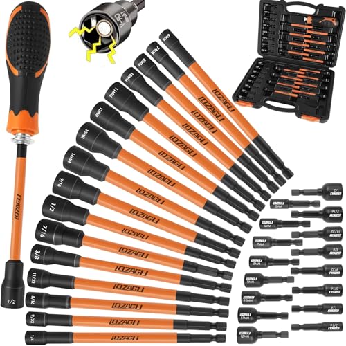 LOZAGU 33PCS Magnetic Nut Driver Set with Long Handle | 6 Inch Long Nut Driver Set | SAE and Metric...