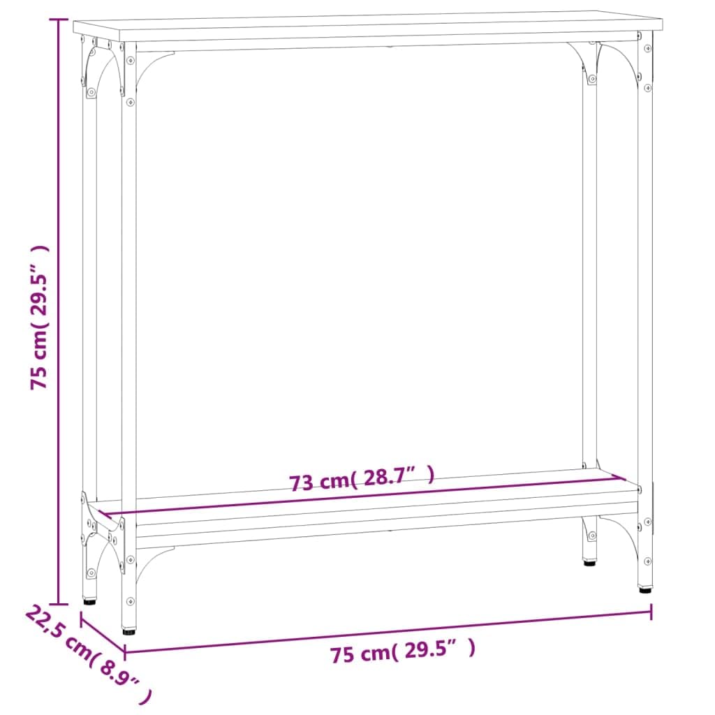 Console en chêne Sonoma 75 x 22,5 x 75 cm Matériau bois avec cadre en métal et quatre pieds réglables, espace de rangement pour magazines et articles de décoration, durable