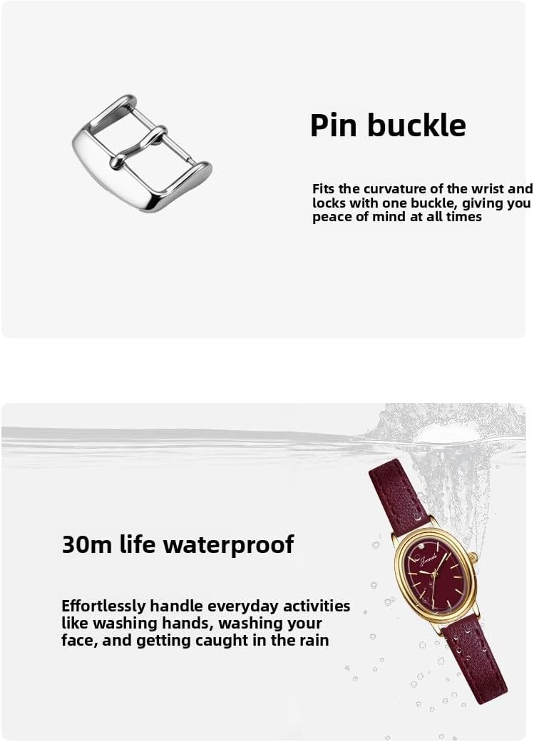 MASTOP Vintage Women’s Leather Wrist Watch – Small Gold Oval Square Case, Minimalist Analog Quartz, Red Dainty Petite Ladies Watch - Image 8