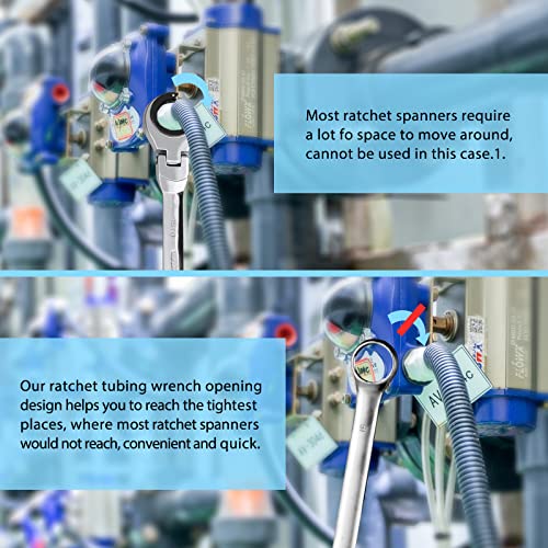 【Loschen】9Pcs Metric Open Flex-Head Ratcheting Wrench Combination 8-17Mm,Metric Ratcheting Spanner With 72 Teeth, Chrome Vanadium Steel Tubing Ratchet Spanner（Us And European Patents） #TOP2