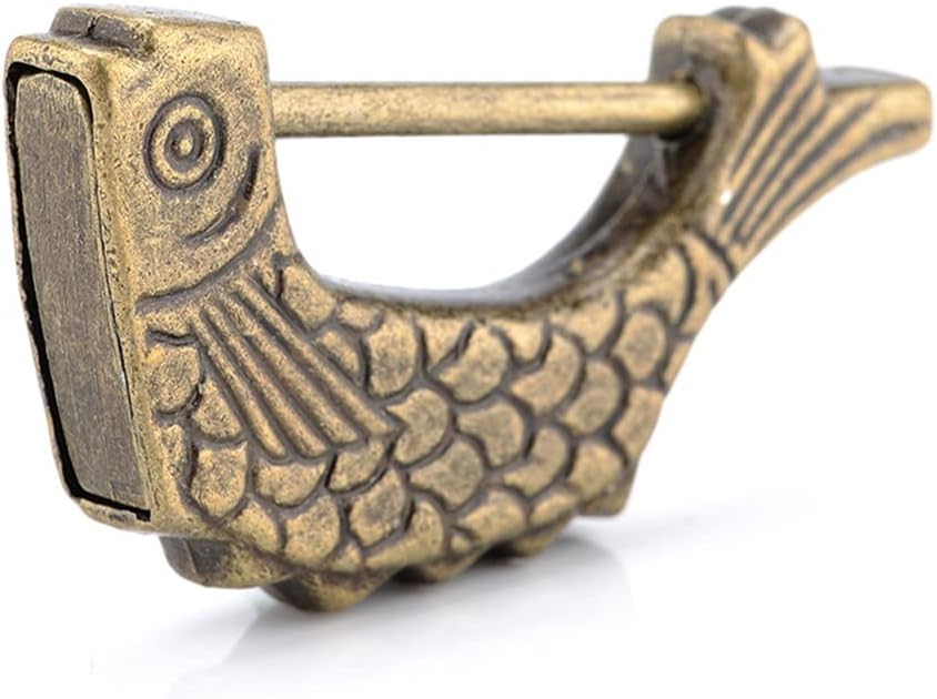 60 * 30mm Vintage Chinese Keyed Padlock Antique Old Retro Lock Jewelry Box Fish Pattern