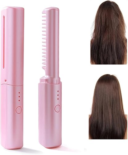 Mini alisador de pelo recargable, cepillo alisador inalámbrico portátil, alisador de pelo de viaje recargable por USB, peine alisador eléctrico de