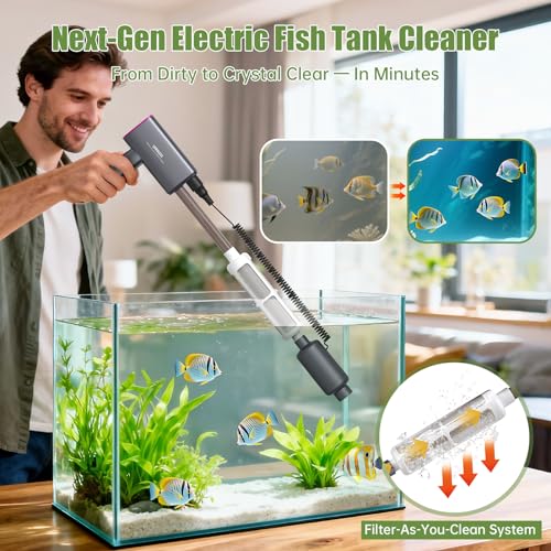 Cordless Aquarium Vacuum Gravel Cleaner: 6-in-1 Electric Fish Tank Cleaner, 36W Rechargeable & 650GPH Strong Suction Automatic Water Changer, Touch Control, Fits 5–150 Gallon Tanks - Image 4