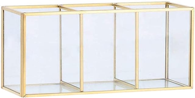 Gold Makeup Brush Holder Organizer, Makeup Organiser with 3 Compartments, Gold & Transparent Cosmetic Holder Makeup Storage Box for Brushes, Eyeliner, Lipstick and More