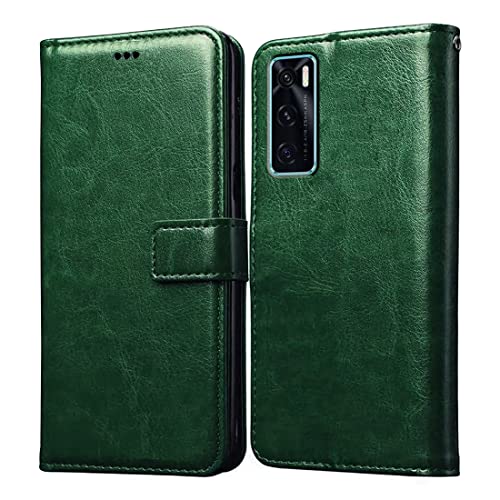 Image of Amazon Brand - Solimo Flip Leather Mobile Cover (Soft, Flexible & Kickstand Back case) Compatible for Vivo V20 SE (Green)