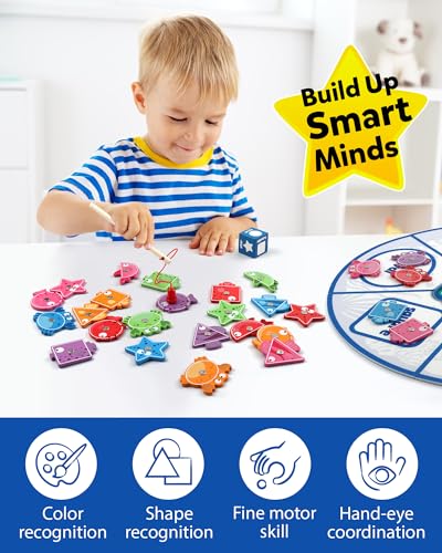 Image of Coogam Wooden Sorting Color Matching Game, Montessori Magnetic Fishing Color Shape Sorter Toy Preschool Educational Fine Motor Skill Toy Gift for 3 4 5 Years Kids
