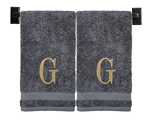 Custom Luxury Towels Toallas de mano con monograma para baño, juego de 2, toallas turcas auténticas, elige el color de toalla e hilo, de la A a la Z, toallas con monograma con fuente moderna bordada