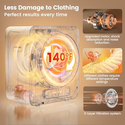 Image of VCJ Portable Dryer for Laundry, 12lbs Clothes Dryer with 6 Drying Modes & 8H Timer, LED Display 850W Front Load Compact Electric Dryer for Apartment, RVs, Dorms