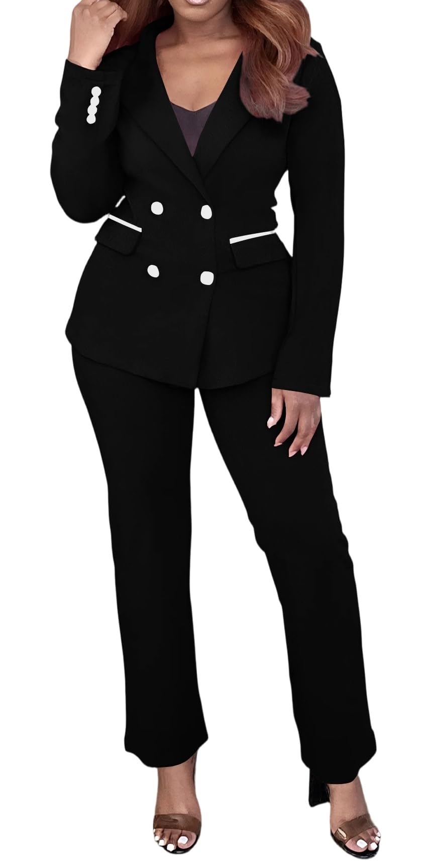 Womens Business Pant Suits 2 Piece Blazer Set Double Breasted Casual Work Office Outfits