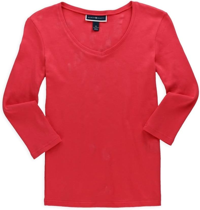 Karen Scott Womens Cotton Keyhole-Cutout Top Open-Trim Keyho - Deep Black, Small