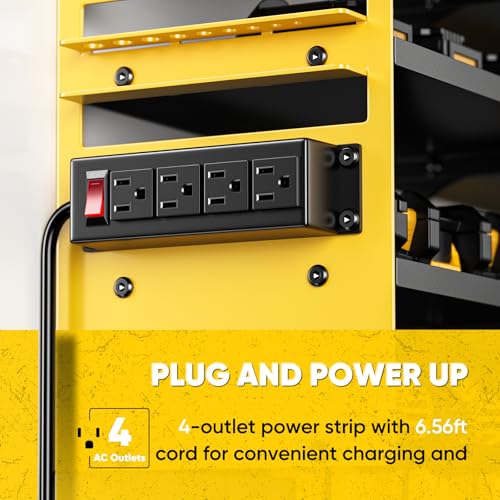 Image of POKIPO Large Power Tool Organizer Wall Mount with Charging Station,4 Layer Heavy Duty Metal Storage Rack Loads 600lbs with 8 Cordless Drill Holder,Battery Utility Rack Gift for Garage workshops Room